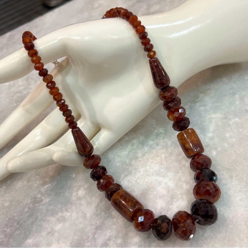 Hessonite Faceted Bead Sterling Silver Necklace